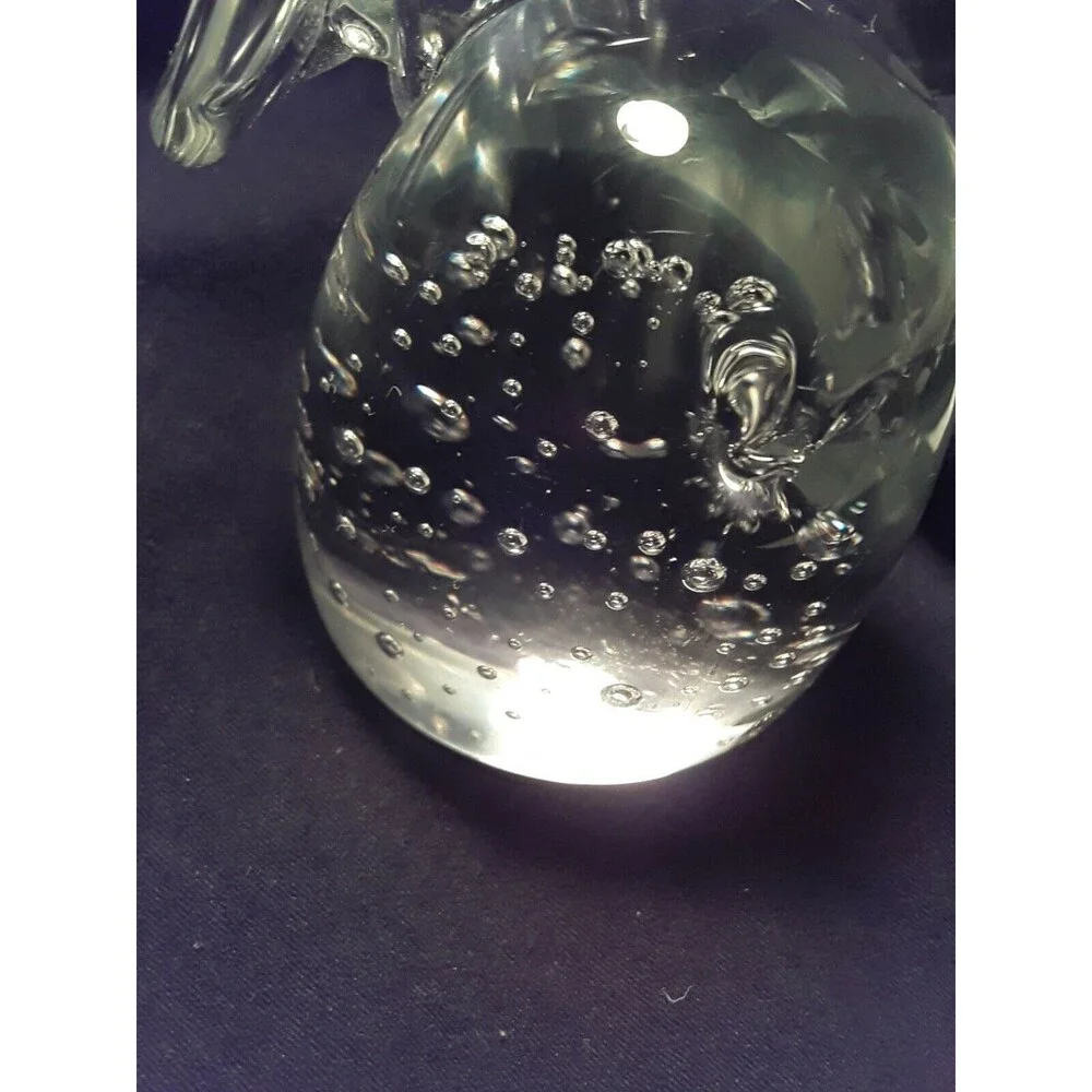 Glass Elephant Paperweight, Clear Bubbles Art Glass  Trunk Up  Figurine 4 